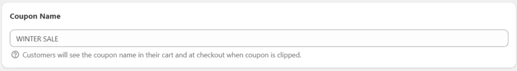Klip's Coupon Name Field where users can change the text that will be shown on the coupon banner