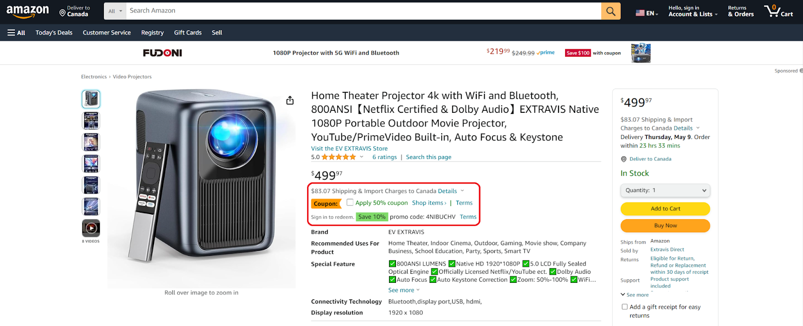 An Amazon Product Page with a highlighted clickable coupon