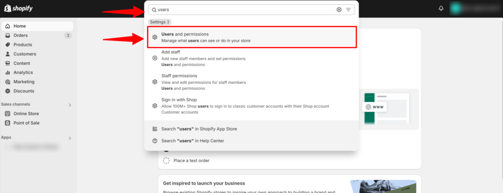 Finding the 'Users and Permissions' Section in Shopify