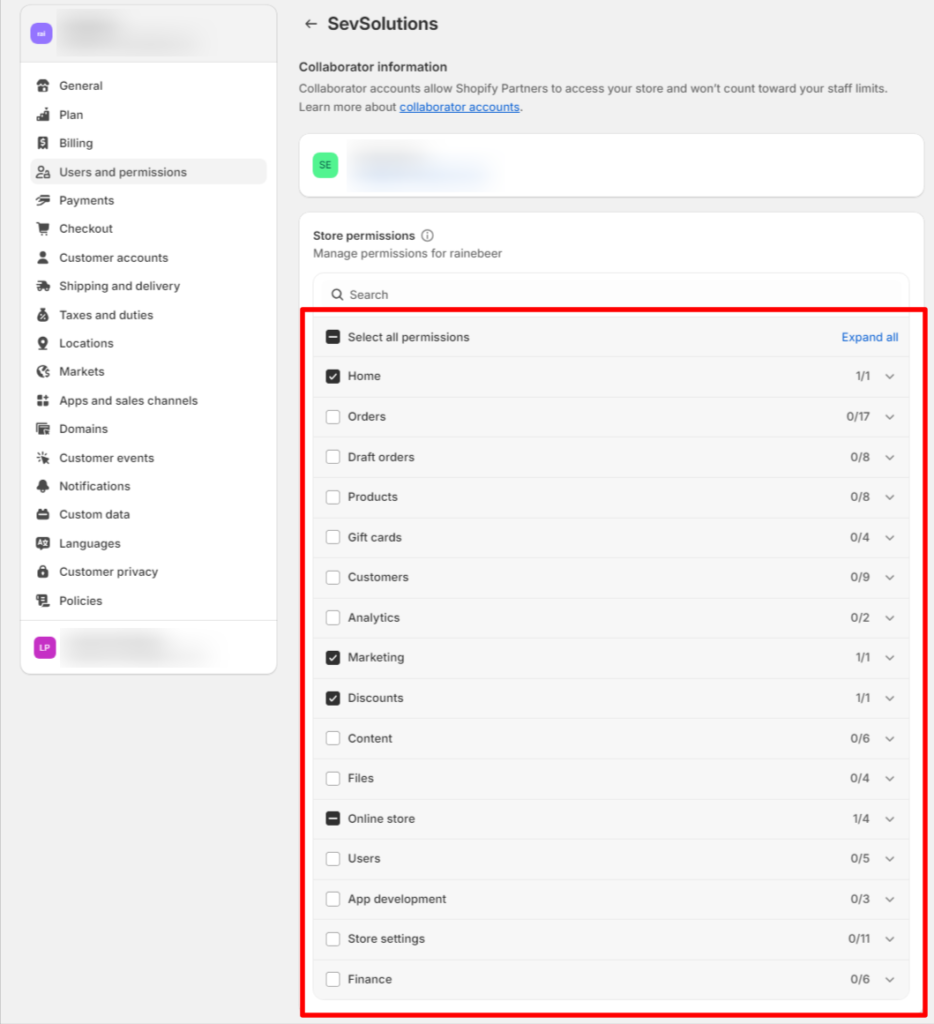 Choosing Permissions for the Collaborator