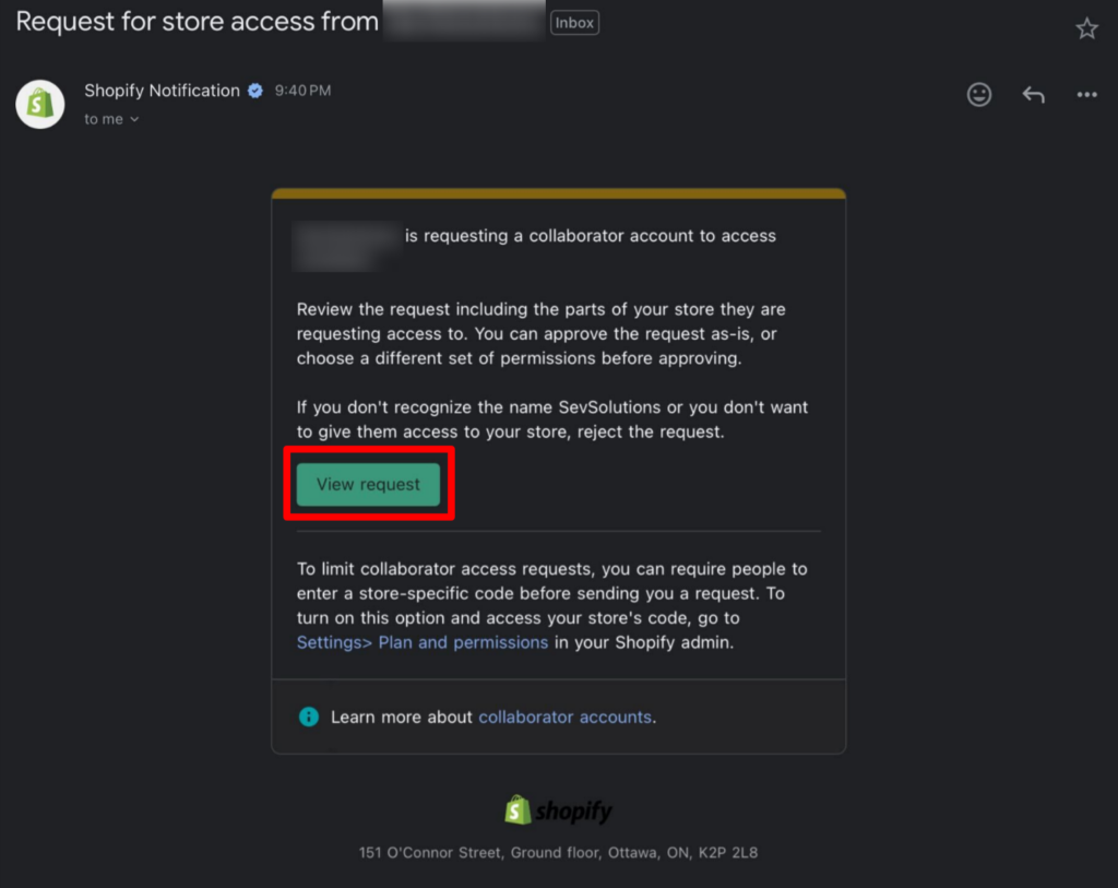 Viewing the Collaborator Request from Email