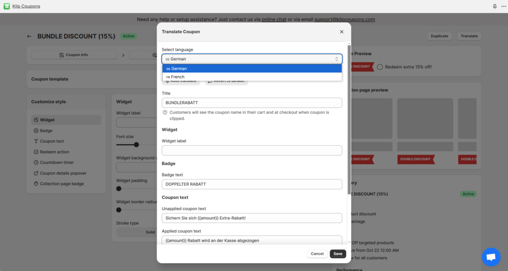 Choosing Language to Translate to in Klip's Translation Feature